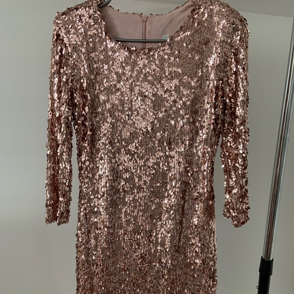 Rubber Ducky Productions Sequin-dy City Rose Gold Pink Mini Dress Size L - Picture 9 of 9